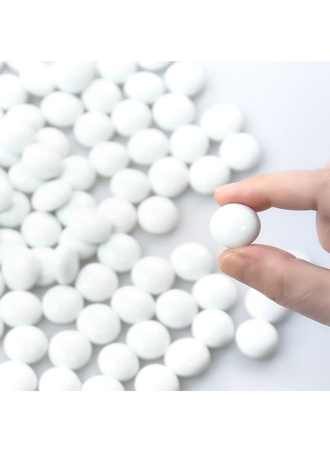 White Glass Flat Gemstone Vase Fillers (1 Lb) | Flat Aquarium Marble Beads | Decorative Mosaic Glass Gem Pebbles Approx. 85~100 Pcs