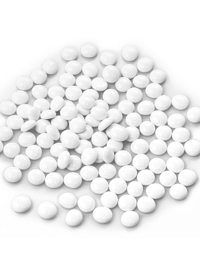 White Glass Flat Gemstone Vase Fillers (1 Lb) | Flat Aquarium Marble Beads | Decorative Mosaic Glass Gem Pebbles Approx. 85~100 Pcs