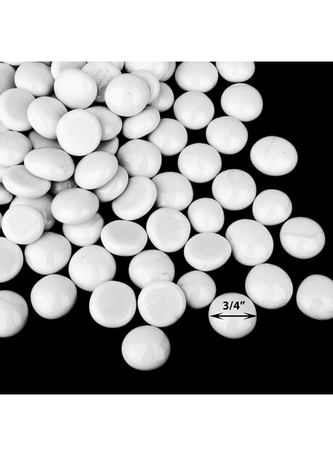 White Glass Flat Gemstone Vase Fillers (1 Lb) | Flat Aquarium Marble Beads | Decorative Mosaic Glass Gem Pebbles Approx. 85~100 Pcs