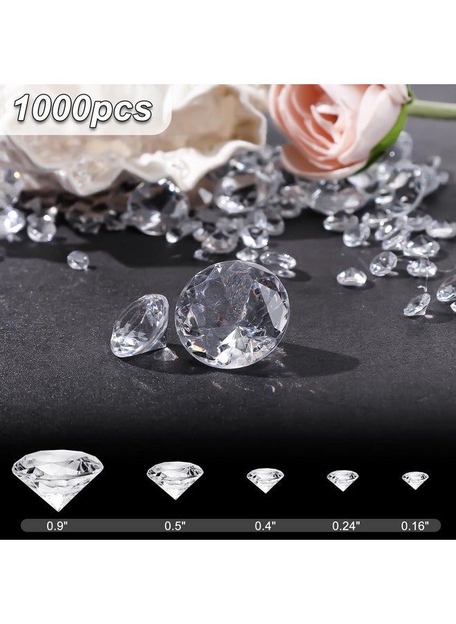 1000Pcs Diamond Decorations, Clear Diamonds For Table 5 Sizes Fake Diamonds Acrylic Gems Crystals For Vase Fillers Wedding Table Scatters Party