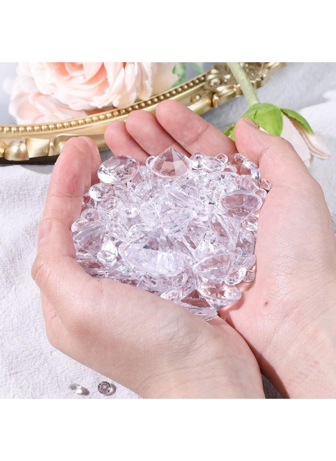 1000Pcs Diamond Decorations, Clear Diamonds For Table 5 Sizes Fake Diamonds Acrylic Gems Crystals For Vase Fillers Wedding Table Scatters Party