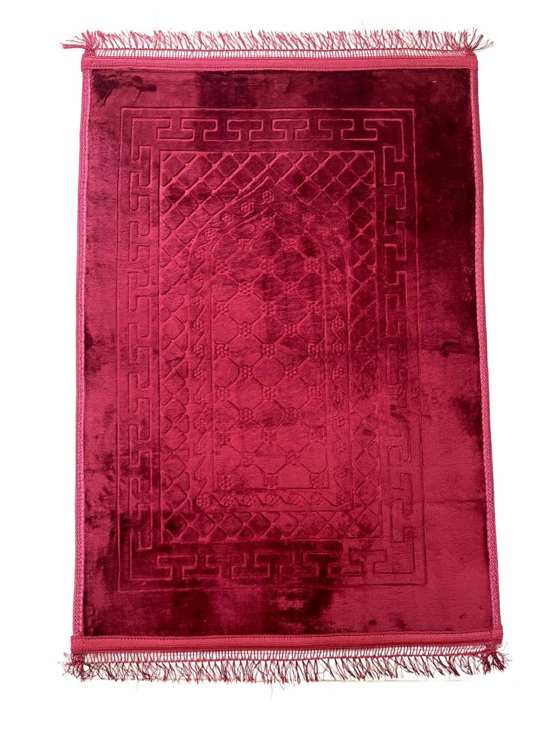 Set of 2-Prayer Mat Soft And Thick (Size-80x120cm) Islamic Prayer Rug Musallah, Color Red