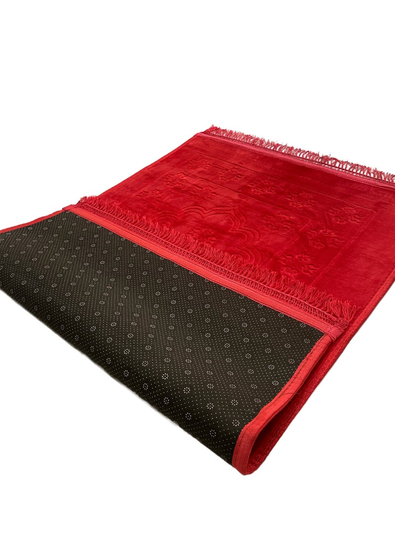 Set of 2-Prayer Mat Soft And Thick (Size-80x120cm) Islamic Prayer Rug Musallah, Color Red