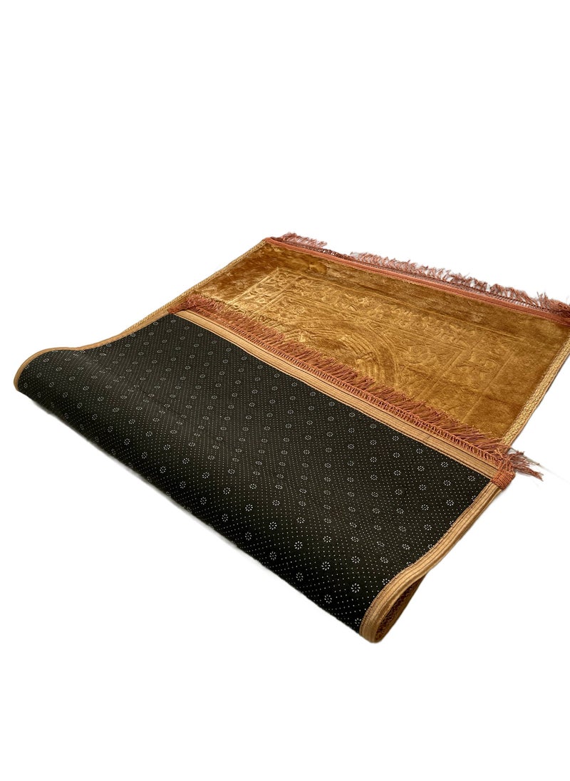 Set of 2-Prayer Mat Soft And Thick (Size-80x120cm) Islamic Prayer Rug Musallah, Color Gold