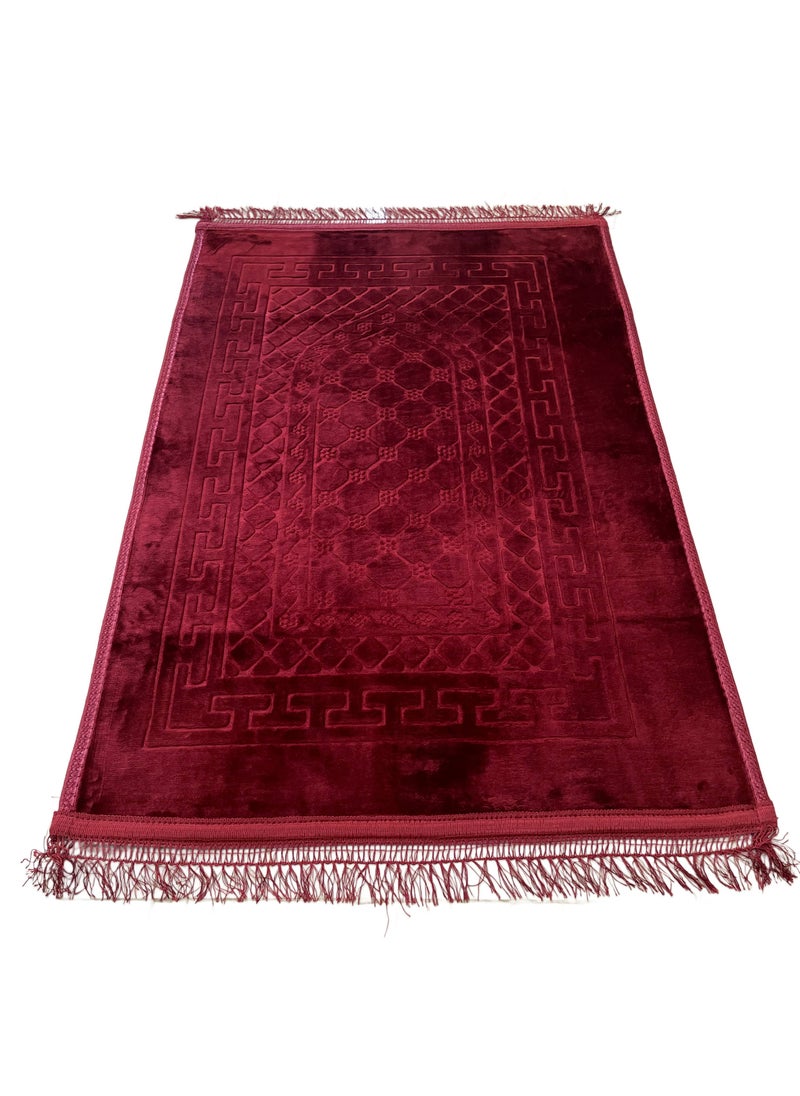 Set of 2-Prayer Mat Soft And Thick (Size-80x120cm) Islamic Prayer Rug Musallah, Color Red