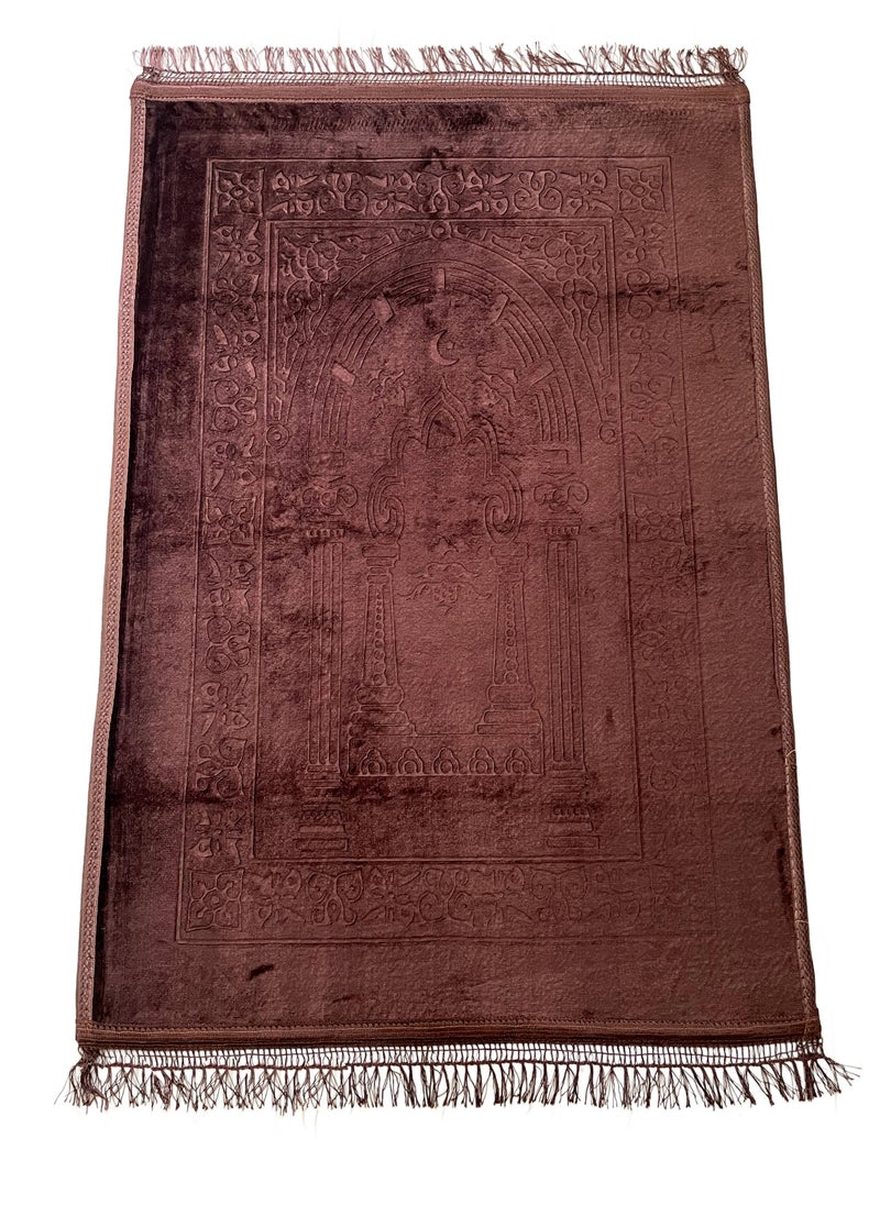 Prayer Mat Soft And Thick (Size-80x120cm) Islamic Prayer Rug Musallah, Color Brown