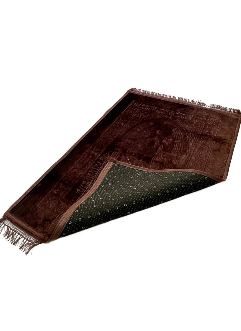 Set of 2-Prayer Mat Soft And Thick (Size-80x120cm) Islamic Prayer Rug Musallah, Color Brown