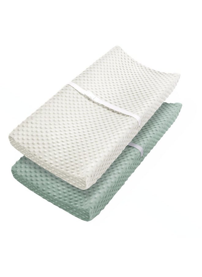 Changing Pad Cover, Ultra Soft Minky Dots Plush Changing Table Covers For Baby Girls And Boys, 2 Pack (Roman Green & Lily White)