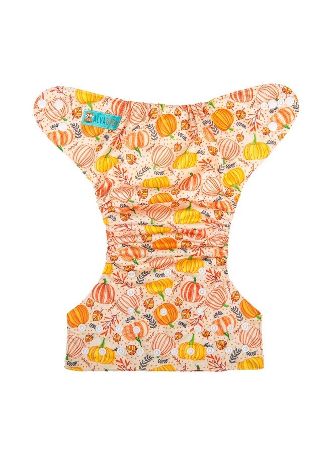 Baby Reuseable Washable Pocket Cloth Diaper Nappy + 2 Inserts (Pumpkin Feast) H139