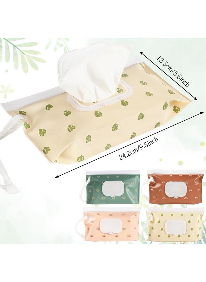 4 Pack Baby Wipes Dispenser, Portable Refillable Wipe Holder Baby Wipes Container Travel Wipes Case Reusable Boho Wet Wipes Pouch