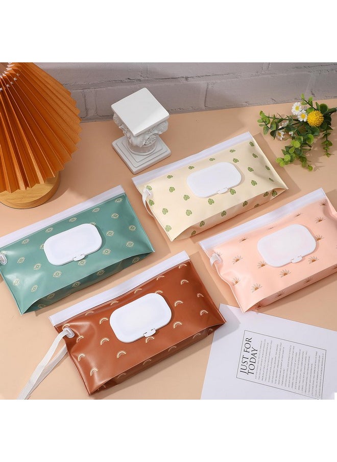 4 Pack Baby Wipes Dispenser, Portable Refillable Wipe Holder Baby Wipes Container Travel Wipes Case Reusable Boho Wet Wipes Pouch