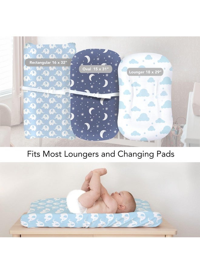 100% Organic Cotton Baby Lounger Or Changing Pad Covers With Reenforced Safety Strap Holes. Fits Evolur, Munchkin, Delta, Snuggle Me And More. Multi-Use, 3 Pk Of Covers Only.