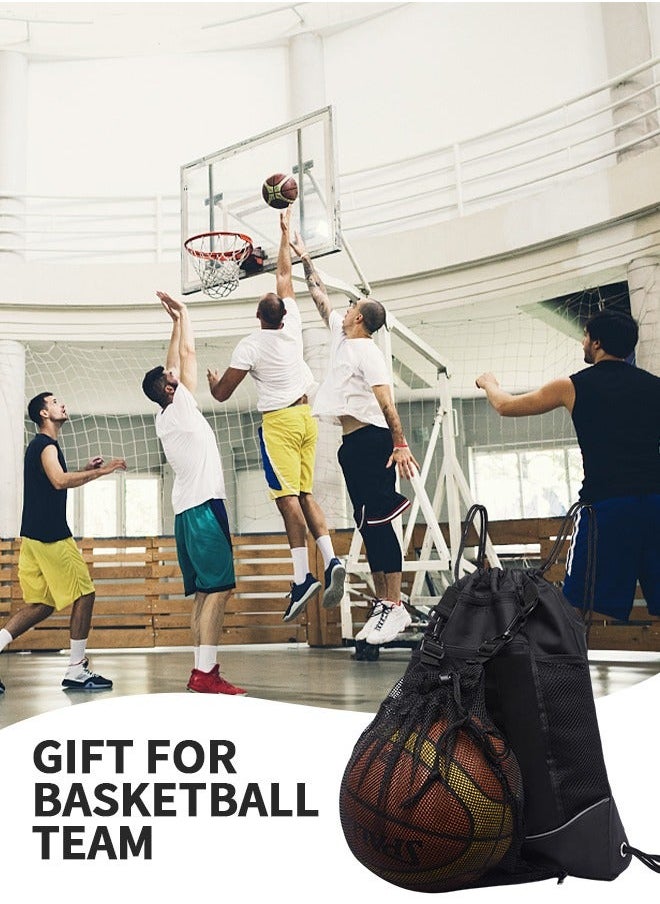 Black Basketball Backpack Drawstring Bag, Accessories String with Ball Compartment, Workout Equipment Bags