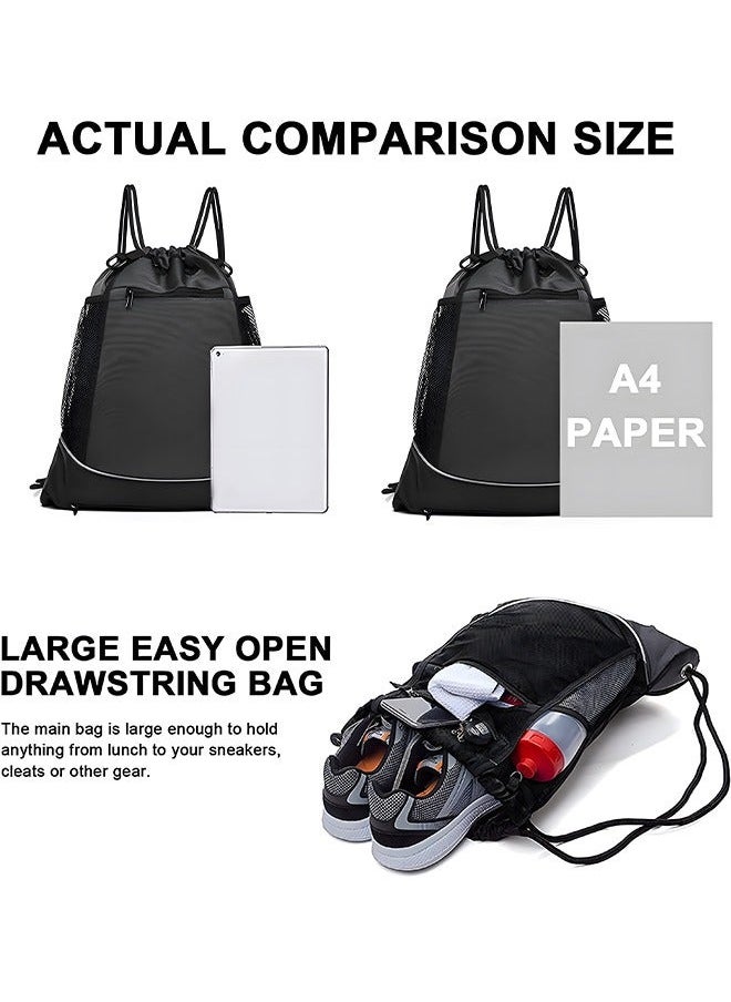Black Basketball Backpack Drawstring Bag, Accessories String with Ball Compartment, Workout Equipment Bags