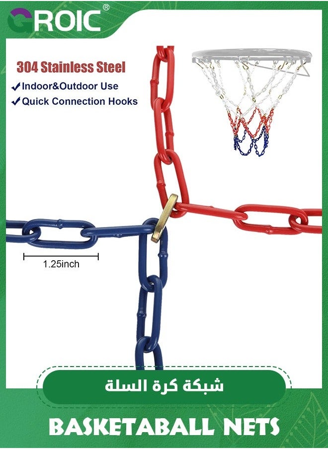 Basketball Net Replacement, 12-Ring Heavy Duty Hoop Quick Installation Net, Standard Braided Chain Fit Most Hoops for Outdoor Use Anti-Rust