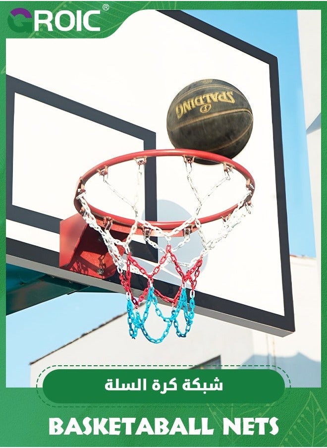 Basketball Net Replacement, 12-Ring Heavy Duty Hoop Quick Installation Net, Standard Braided Chain Fit Most Hoops for Outdoor Use Anti-Rust