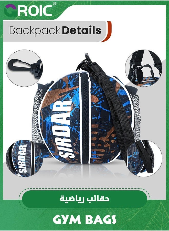 Ball Bag, Size 7 Basketball Bag Soccer Football Volleyball Softball Sports Holder Carrier+Adjustable Shoulder Strap 2 Side Mesh Pockets f/Water Bottle Towel Shoes with Pump