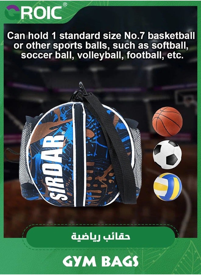 Ball Bag, Size 7 Basketball Bag Soccer Football Volleyball Softball Sports Holder Carrier+Adjustable Shoulder Strap 2 Side Mesh Pockets f/Water Bottle Towel Shoes with Pump