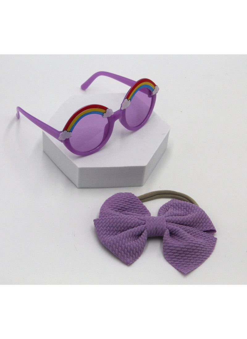 Anaya Rainbow Glasses and Bow Barrette Ponytail Set For Babies and Girls - Purple