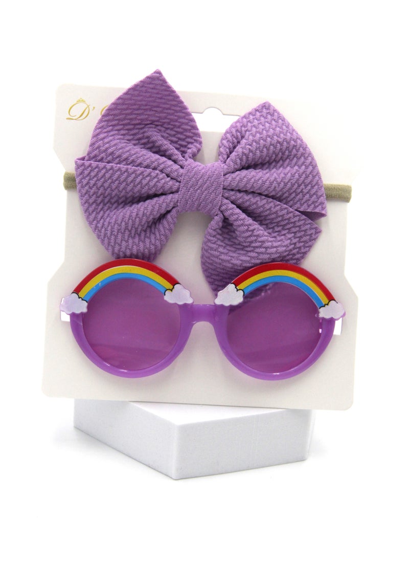 Anaya Rainbow Glasses and Bow Barrette Ponytail Set For Babies and Girls - Purple