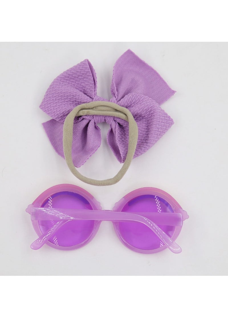 Anaya Rainbow Glasses and Bow Barrette Ponytail Set For Babies and Girls - Purple