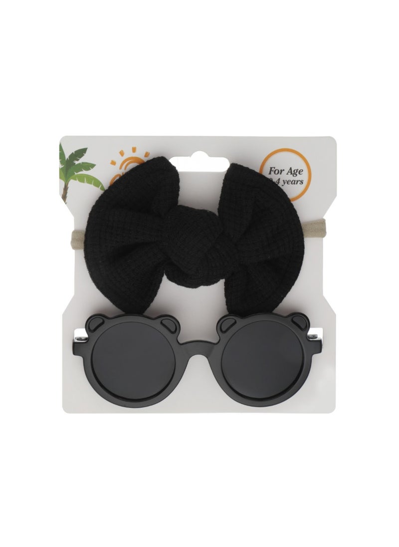 Romina Glasses and Bow Barrette Ponytail Set For Babies and Girls - Black