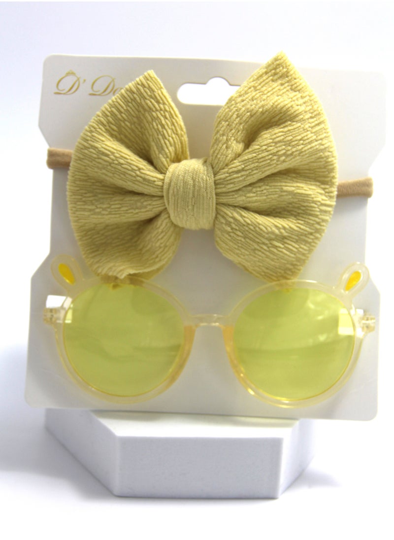 Layla Glasses and Bow Barrette Ponytail Set For Babies and Girls - Yellow