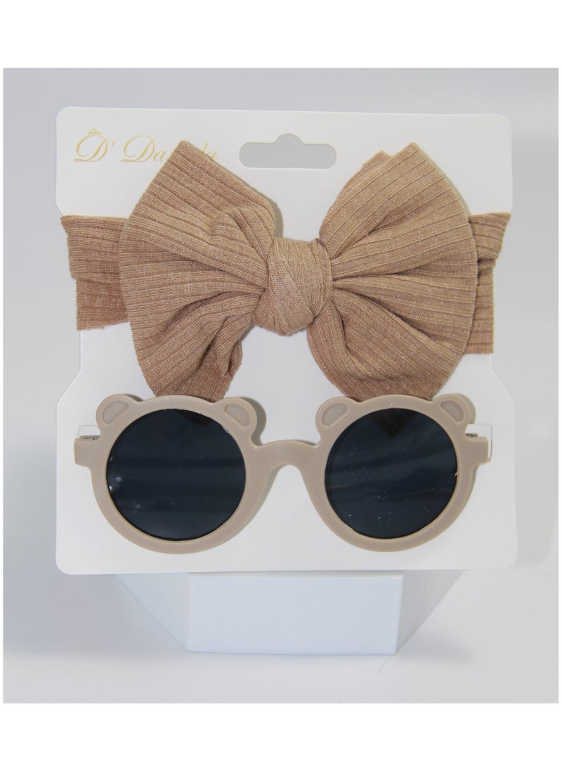 Leila Glasses and Bow Barrette Ponytail Set For Babies and Girls -Brown