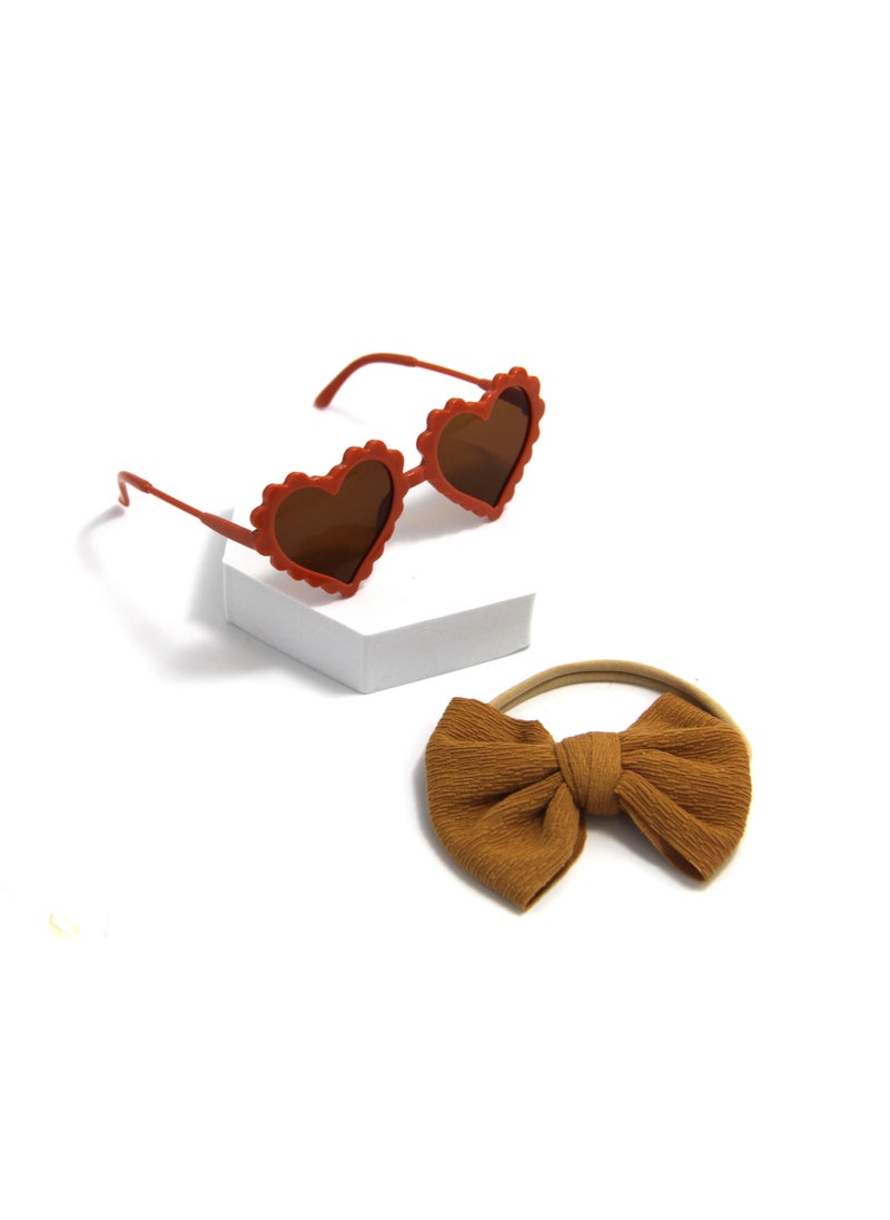 Aisha Glasses and Bow Barrette Ponytail Set For Babies and Girls - Ginger