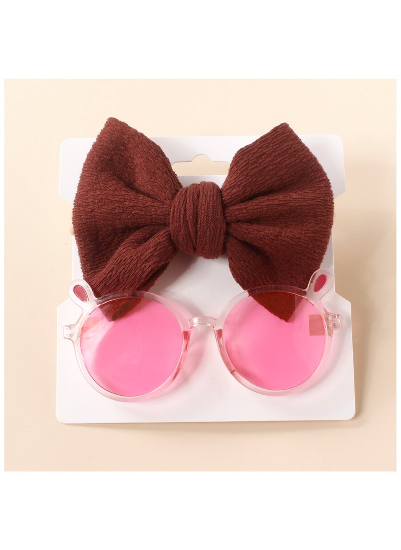 Layla Glasses and Bow Barrette Ponytail Set For Babies and Girls - Maroon