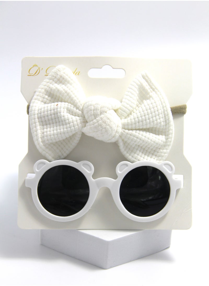 Romina Glasses and Bow Barrette Ponytail Set For Babies and Girls - White