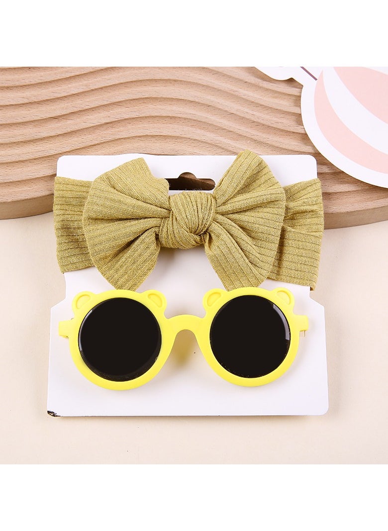 Leila Glasses and Bow Barrette Ponytail Set For Babies and Girls -Yellow