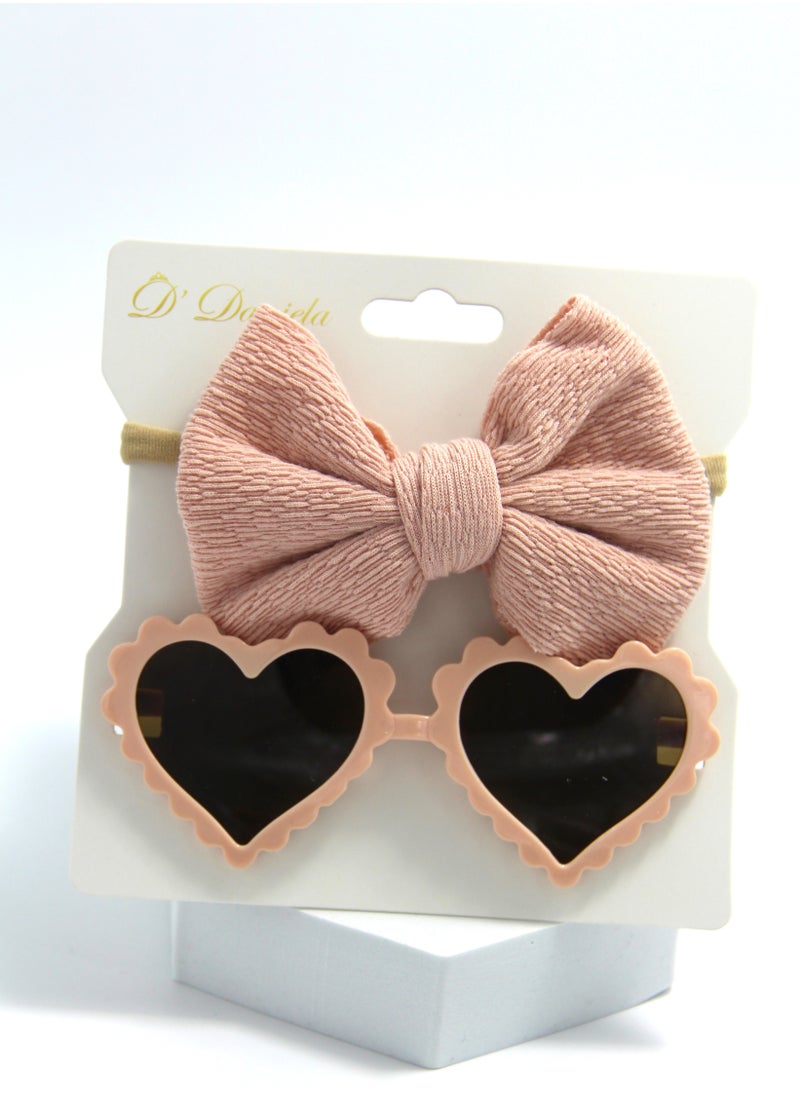 Aisha Glasses and Bow Barrette Ponytail Set For Babies and Girls - Beige