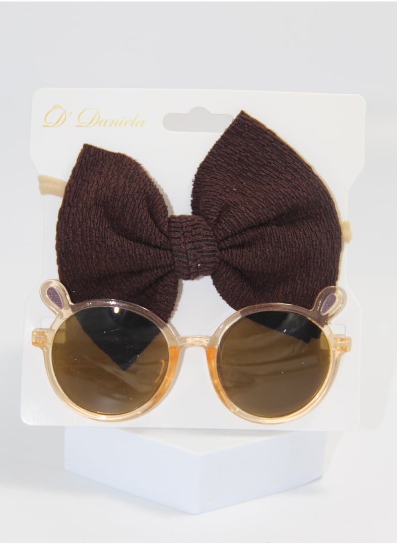 Layla Glasses and Bow Barrette Ponytail Set For Babies and Girls - Coffee Brown