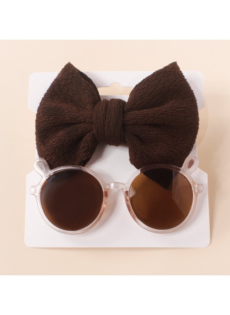 Layla Glasses and Bow Barrette Ponytail Set For Babies and Girls - Coffee Brown