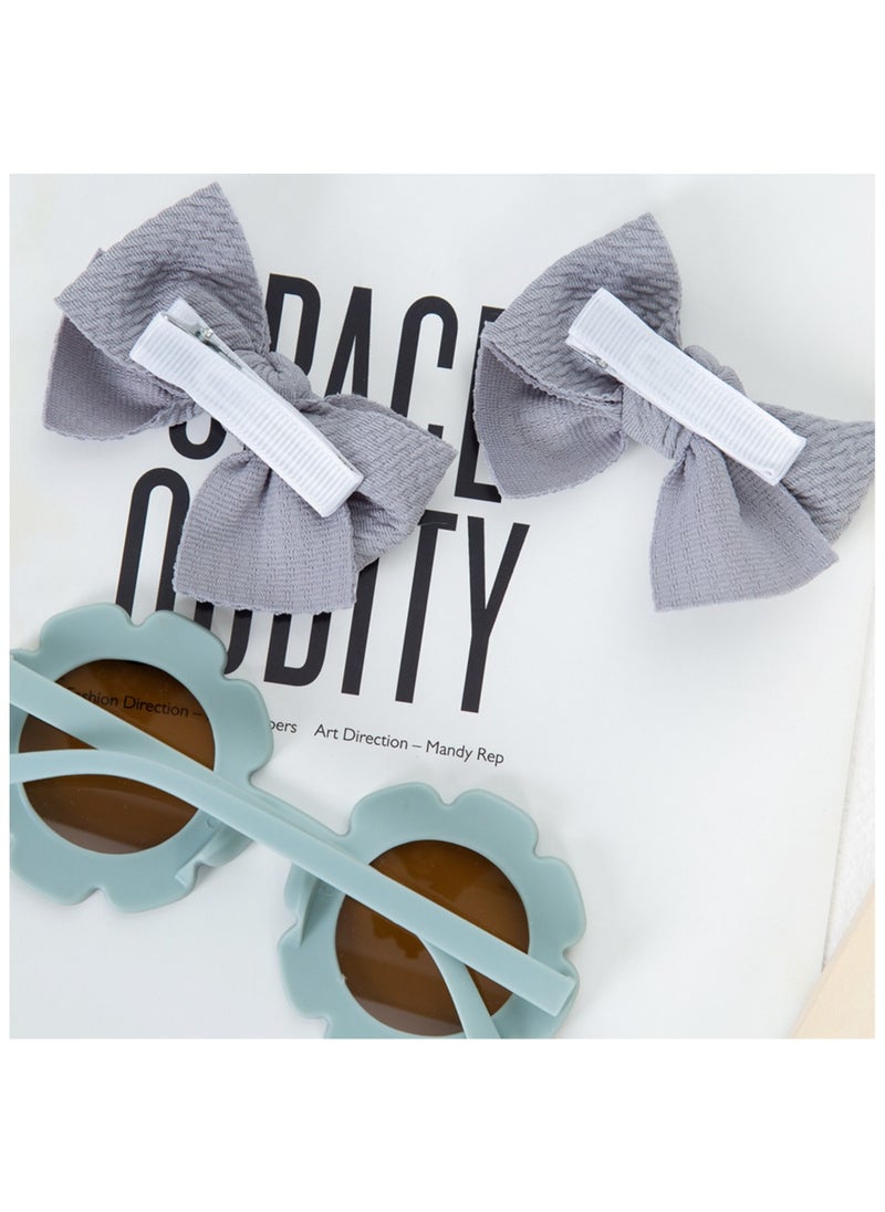 Dana Glasses and Bow Barrette Clip Set For Babies and Girls - Grey