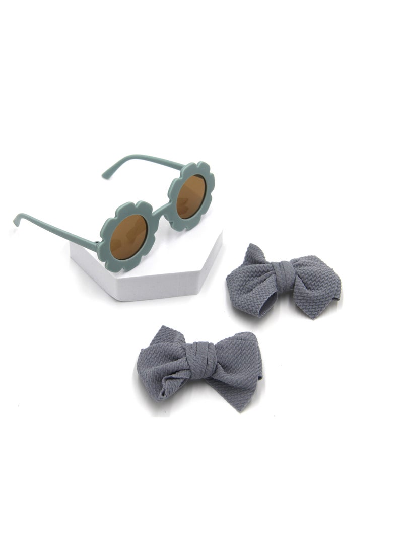 Dana Glasses and Bow Barrette Clip Set For Babies and Girls - Grey