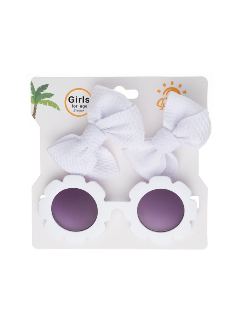 Dana Glasses and Bow Barrette Clip Set For Babies and Girls - White