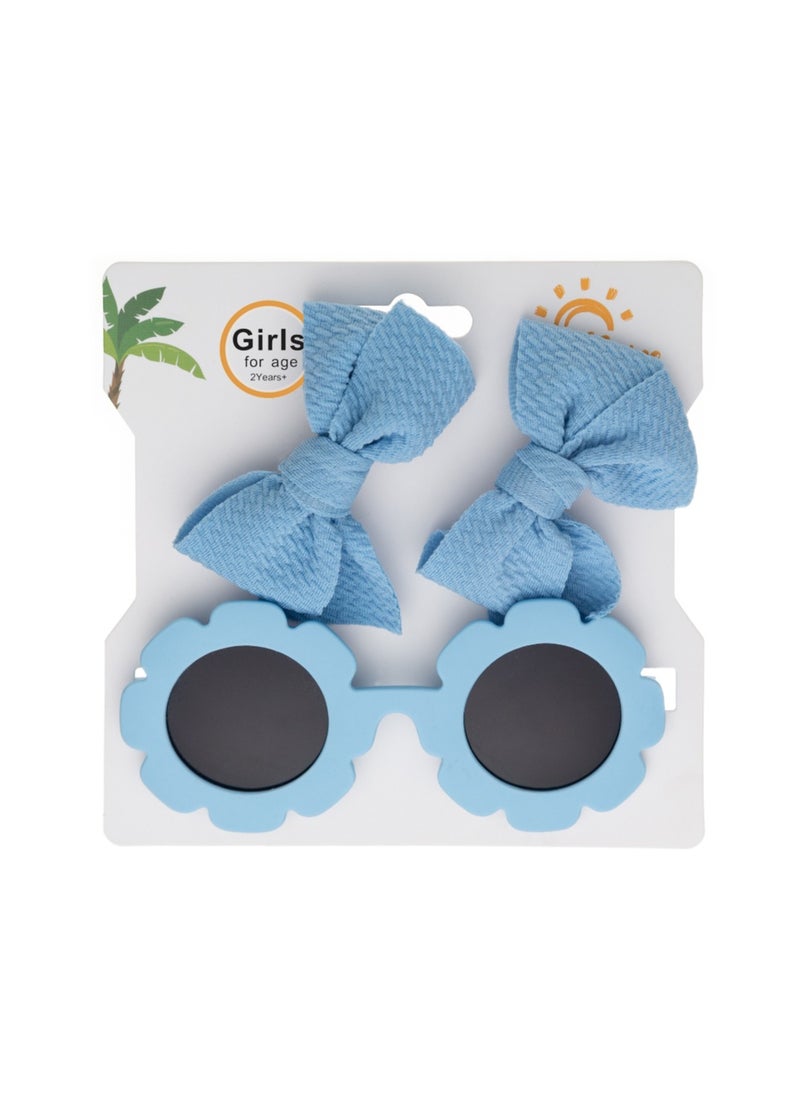 Dana Glasses and Bow Barrette Clip Set For Babies and Girls - Blue