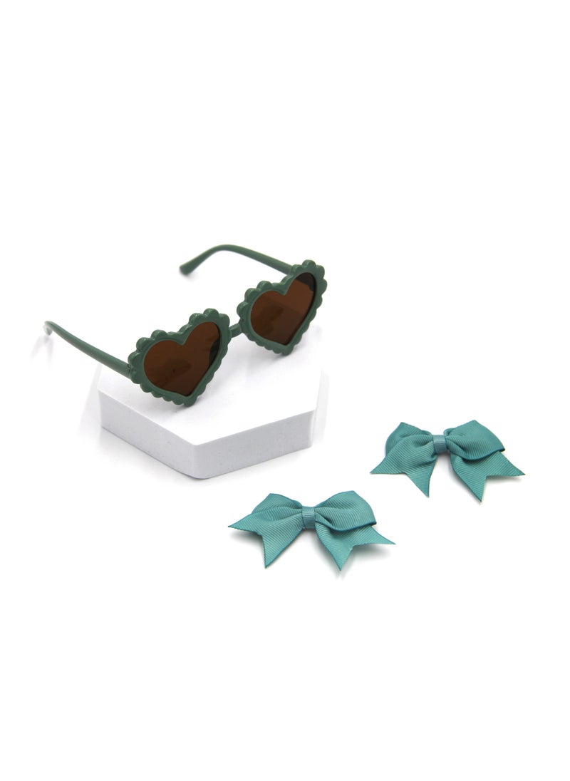 Yasmin Heart Shaped Glasses and Bow Barrette Clip Set For Babies and Girls - Turquoise