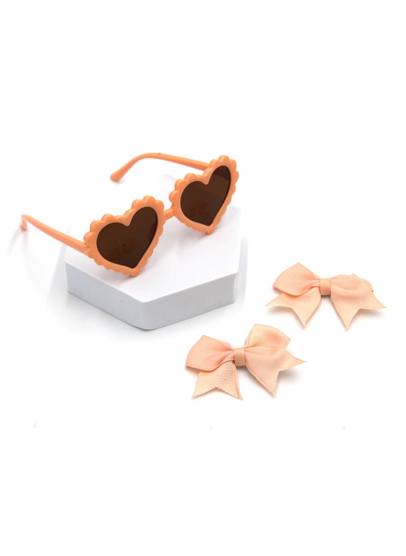 Yasmin Heart Shaped Glasses and Bow Barrette Clip Set For Babies and Girls - Peach