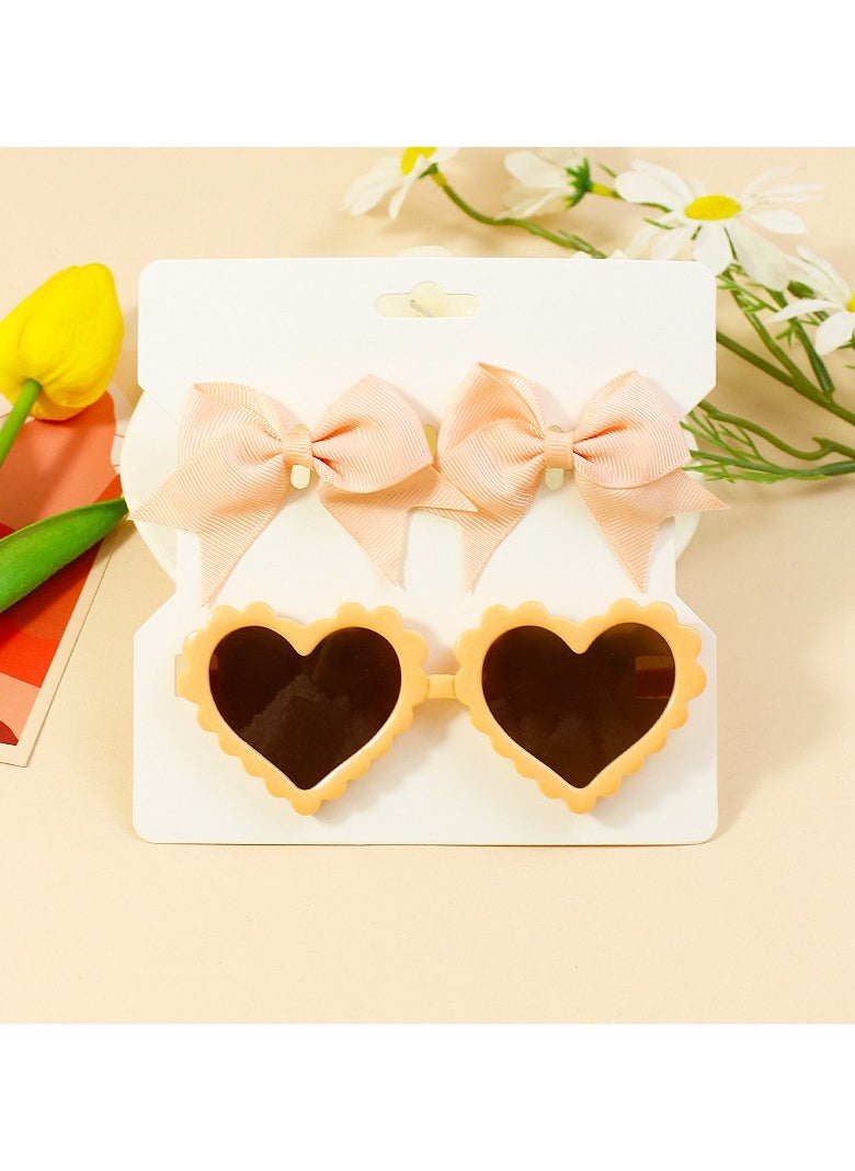 Yasmin Heart Shaped Glasses and Bow Barrette Clip Set For Babies and Girls - Peach