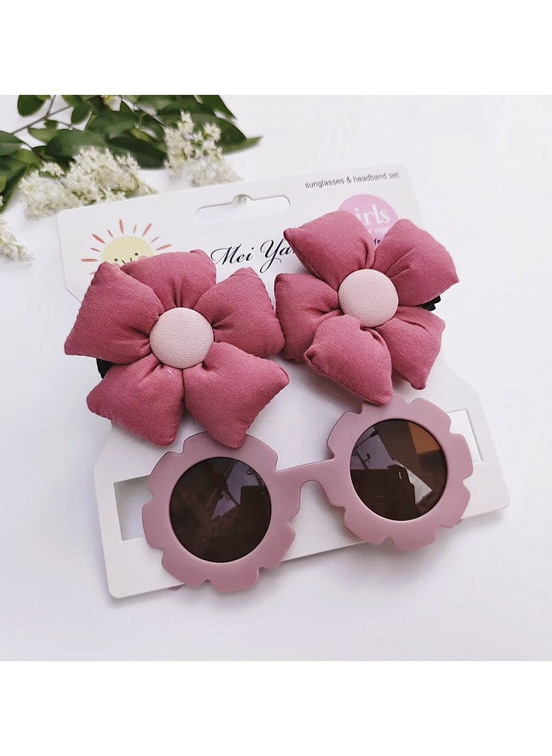 Aida Glasses and Flower Shaped Clip Set For Babies and Girls - Dark Pink