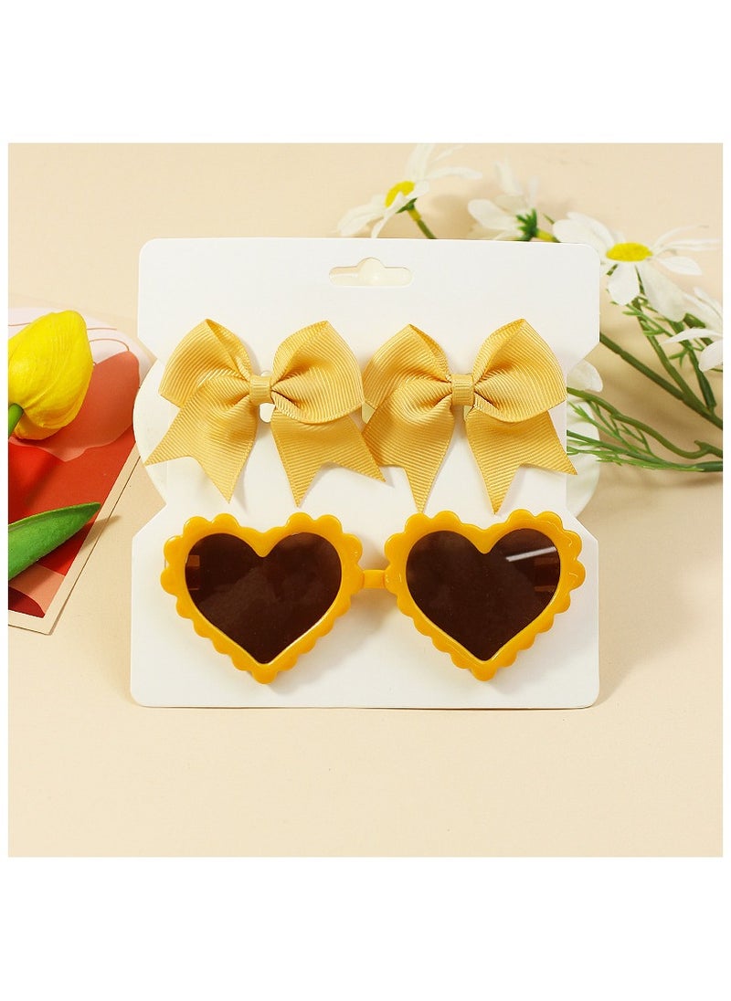 Yasmin Heart Shaped Glasses and Bow Barrette Clip Set For Babies and Girls - Yellow