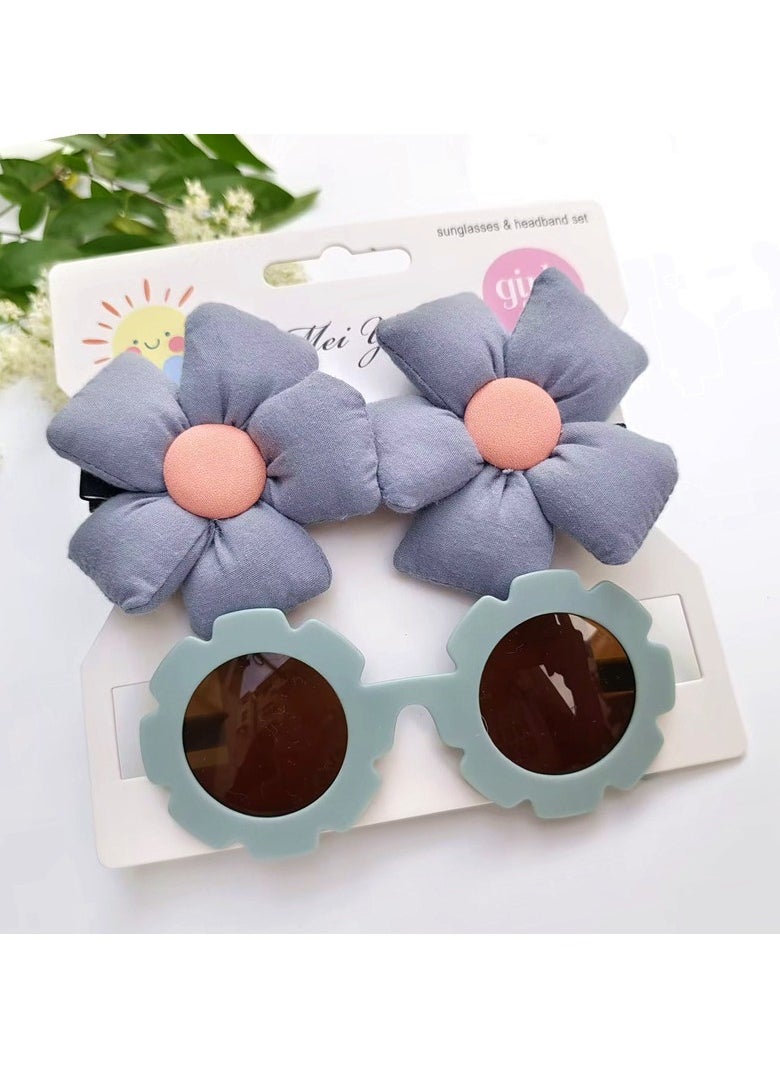 Aida Glasses and Flower Shaped Clip Set For Babies and Girls - Cool Blue