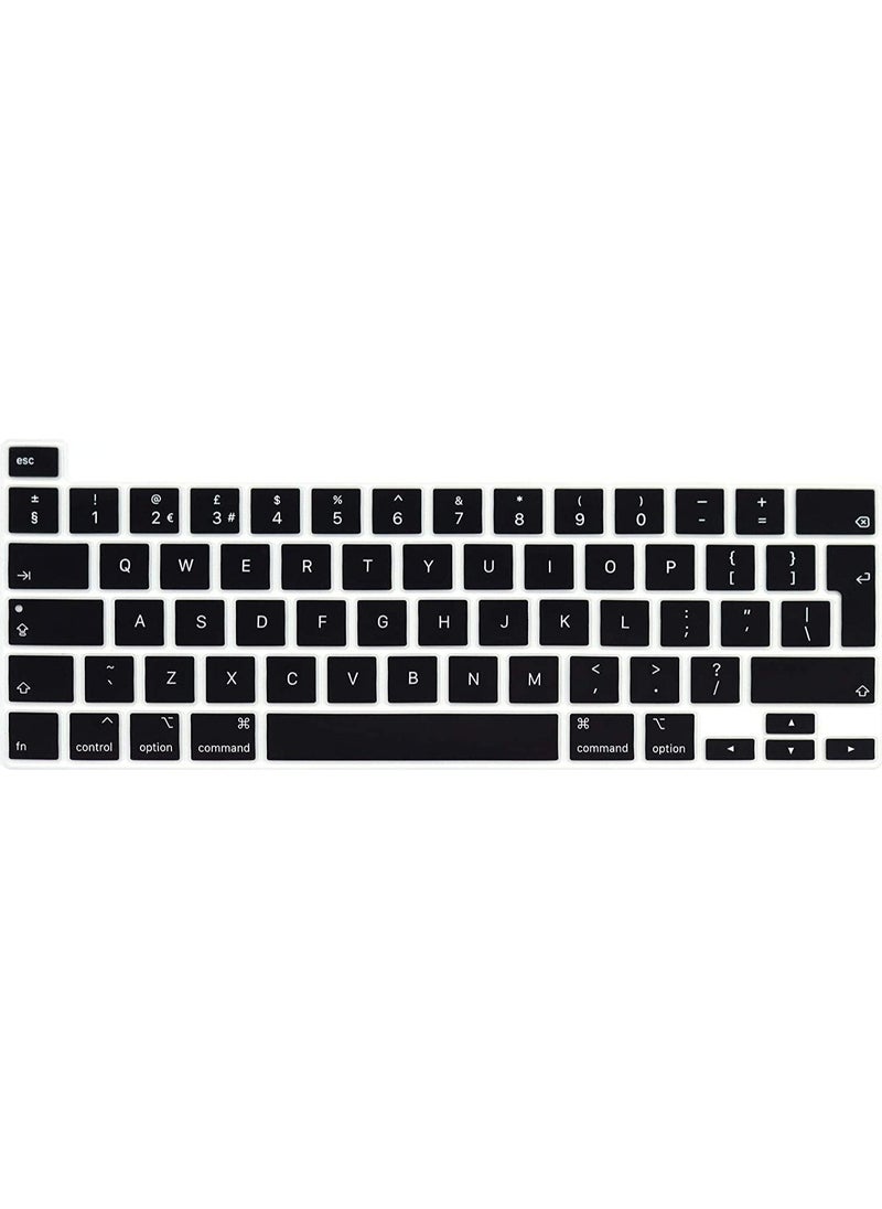 Ultra Thin English Keyboard Cover Skin EU/UK Version for MacBook Pro 13 inch 2020 (Model A2338 M1 Chip and A2251/A2289) and MacBook Pro 16 Inch 2019 (Model A2141) (Black)