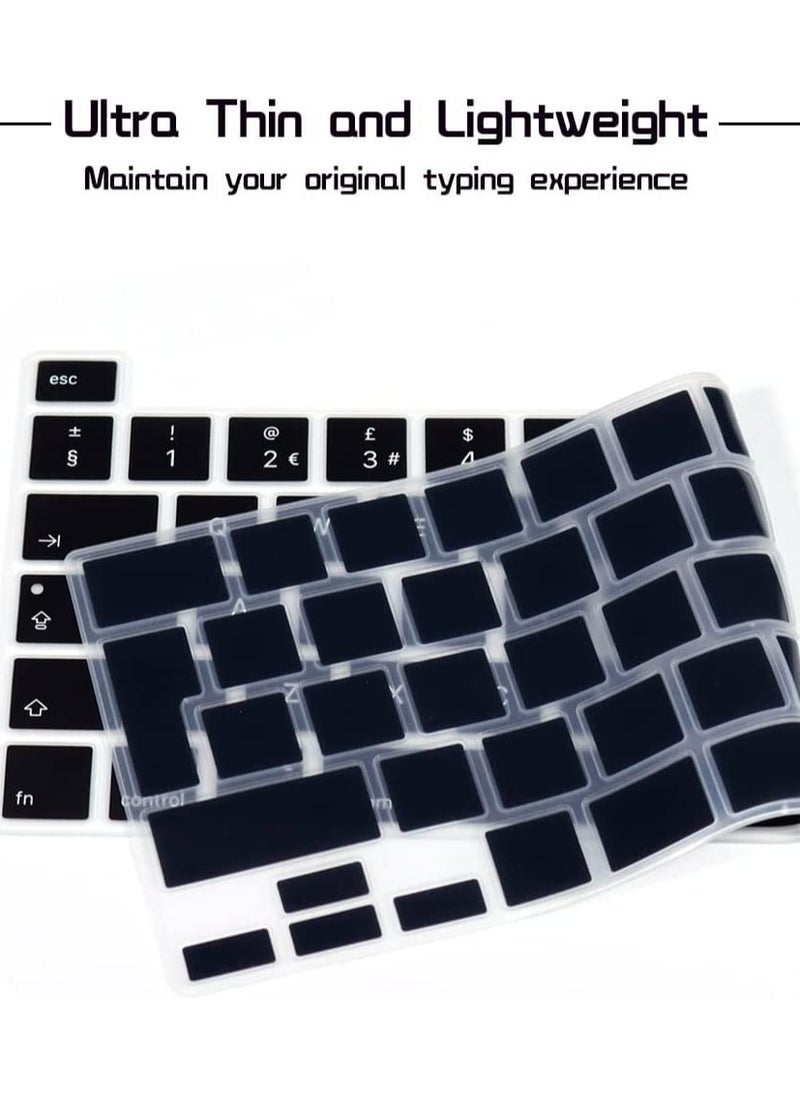 Ultra Thin English Keyboard Cover Skin EU/UK Version for MacBook Pro 13 inch 2020 (Model A2338 M1 Chip and A2251/A2289) and MacBook Pro 16 Inch 2019 (Model A2141) (Black)