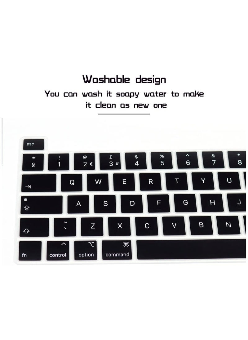 Ultra Thin English Keyboard Cover Skin EU/UK Version for MacBook Pro 13 inch 2020 (Model A2338 M1 Chip and A2251/A2289) and MacBook Pro 16 Inch 2019 (Model A2141) (Black)