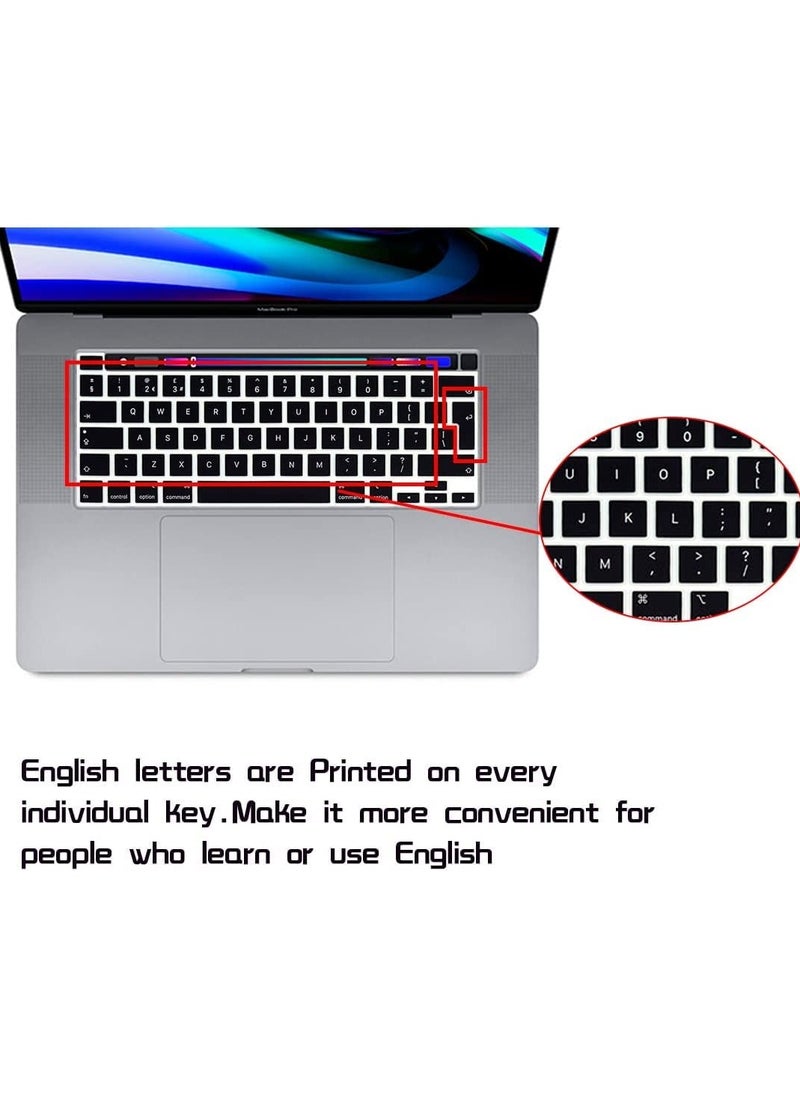 Ultra Thin English Keyboard Cover Skin EU/UK Version for MacBook Pro 13 inch 2020 (Model A2338 M1 Chip and A2251/A2289) and MacBook Pro 16 Inch 2019 (Model A2141) (Black)