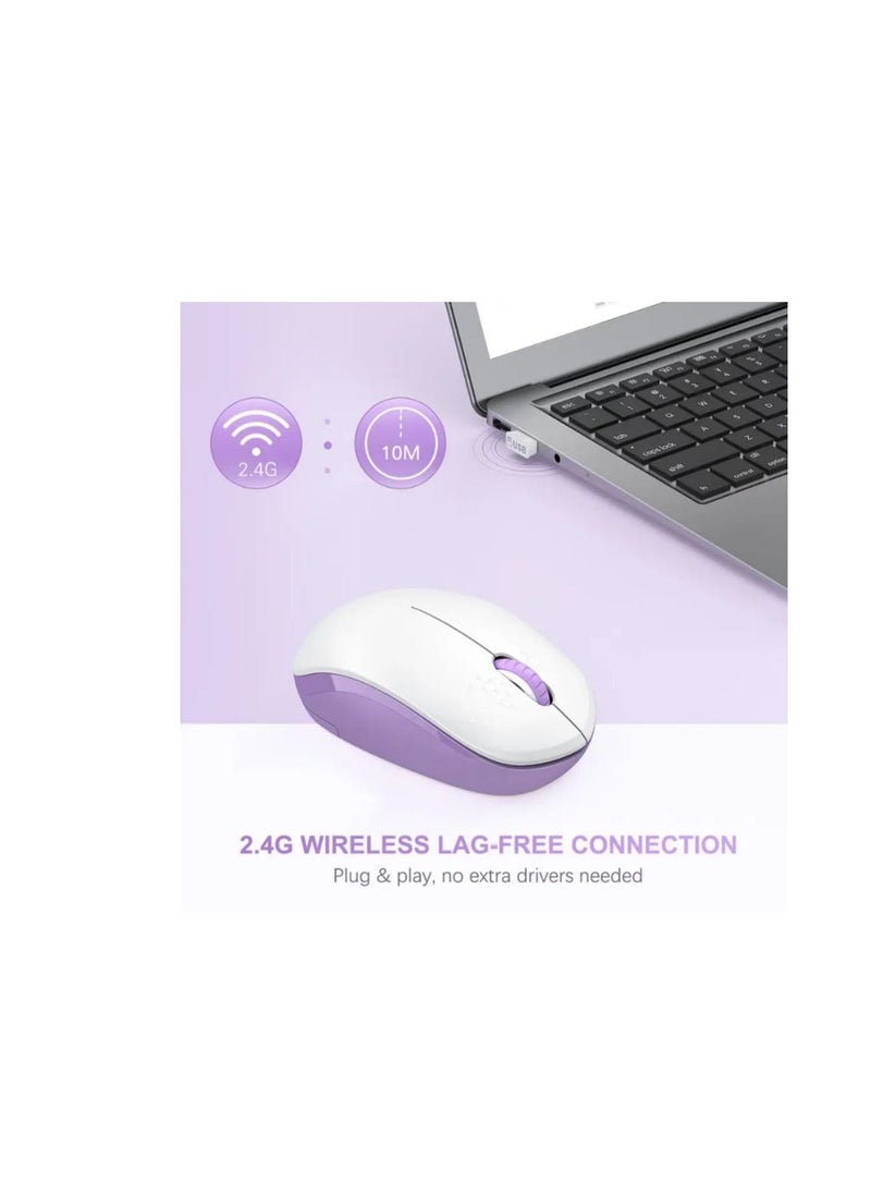 LeadsaiL Wireless Mouse for Laptop 2.4G USB Receiver Noiseless Mice white purple Slim PC Laptop Computer Wireless Mouse